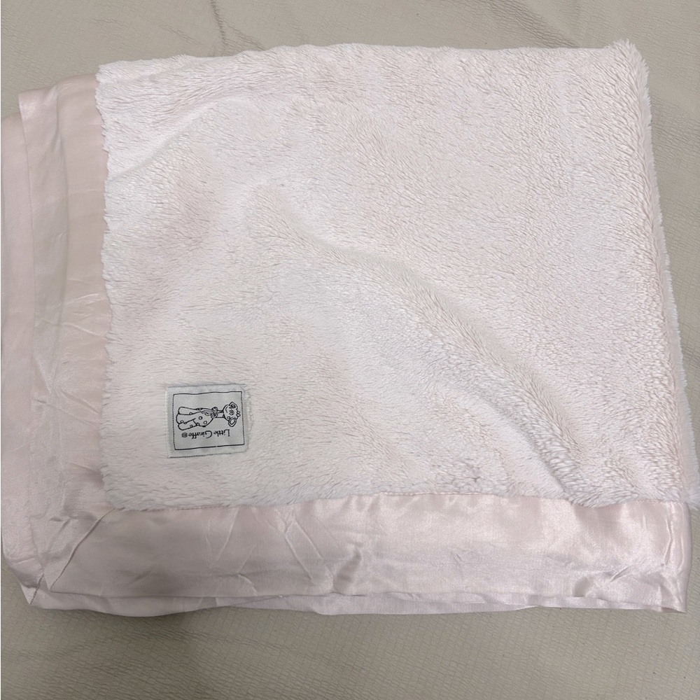 Little Giraffe Chenille pink plush satin trim baby blanket euc